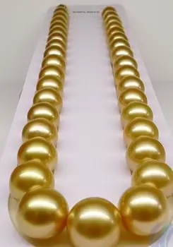 شراءالنساء هدية كلمة مجوهرات 17 Inch الذهب المشبك ضخم Aaaa 15-16 ملليمتر Natural South حقيقية الذهب جولة اللؤلؤ قلادة