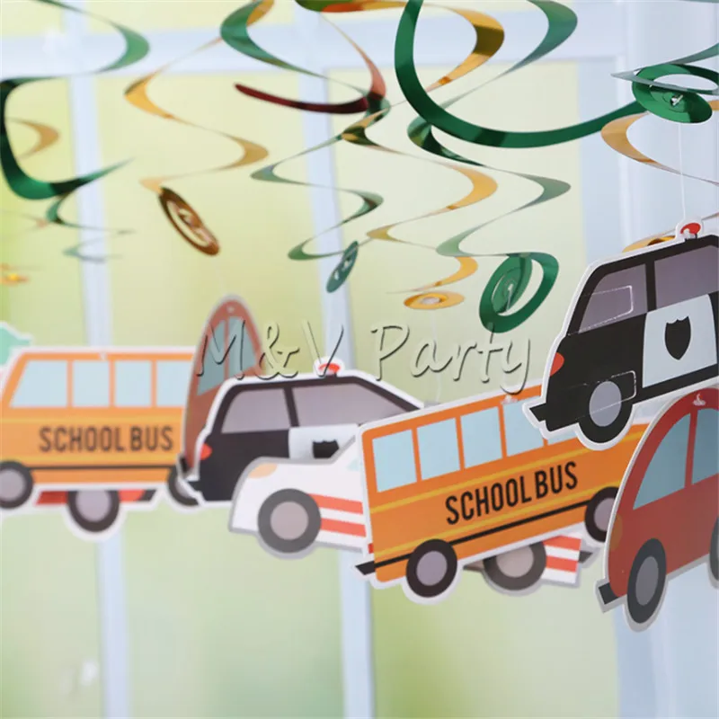 

30pcs/lot Cartoon Car Theme Party Disposable Spiral Ornament Kid Birthday Party Planet PVC Spiral Ornament Decoration Supplies