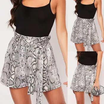 

Women Summer Long belt Snakeskin pattern Shorts Casual Ladies Sports Shorts Loose Pants