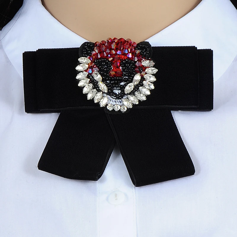 

ZHINI Brooch Monkey Pattern Decorated Crystal Bowknot Brooch Pins Shirt Bow Tie College Wind Collar Needle Ribbon Fabric Corsage