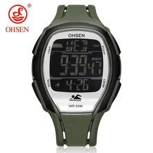 Новое поступление, оригинальные спортивные часы OHSEN, цифровые часы, мужские, светодиодный, с резиновым ремешком, водонепроницаемые наручные часы, зеленый циферблат, часы Hombre Relogios