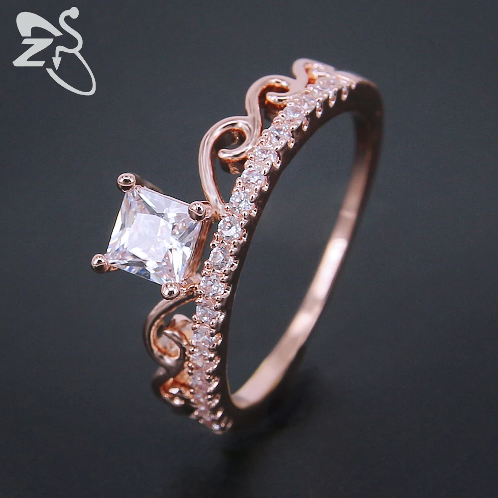 ZS Princess Crown Rings for Women Girls Square Zirconia Engagement Ring ...