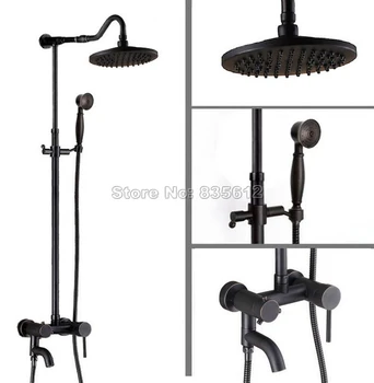 

Black Oil Rubbed Bronze Bathroom 8 inch Rain Shower Faucet Set with Single Handle Tub Mixer Taps + Handheld Shower Head Wrs642