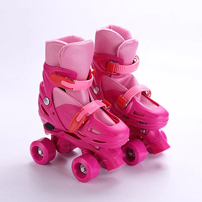1 пара детей подростков двойной линии Quad параллельный ролик обувь для скейтборда 4 колеса ударопрочный с тормозом стабильные Patines - Цвет: Rose M  EUR34-37
