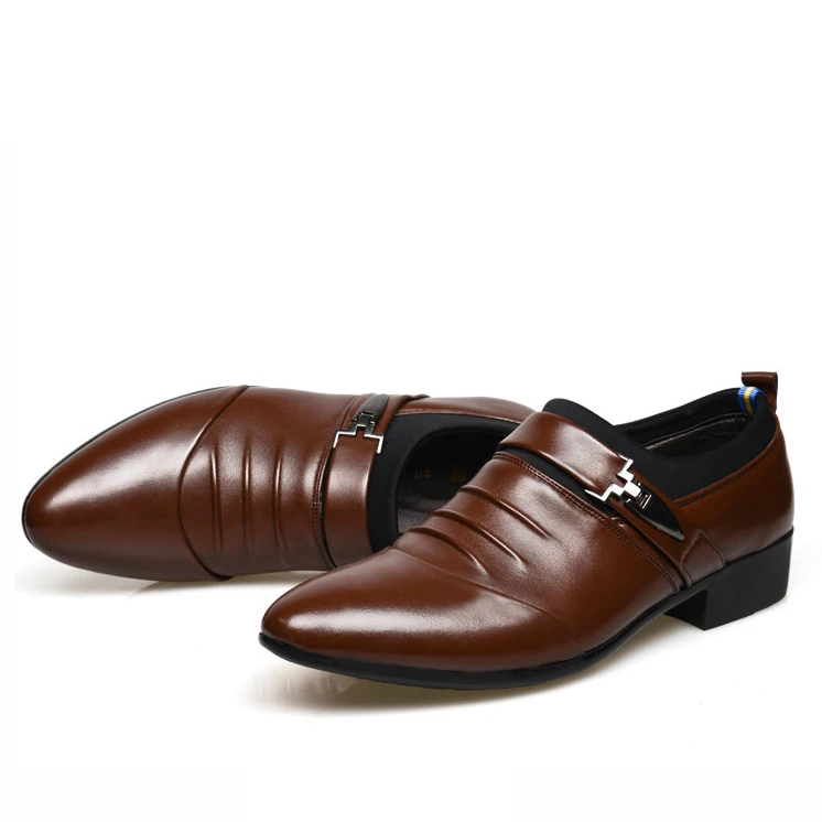 Новые Мужские модельные туфли в британском стиле, без шнуровки, из спилка, с острым носком деловые, свадебные, оксфорды, официальная обувь для мужчин,, 38-48 - Цвет: Brown