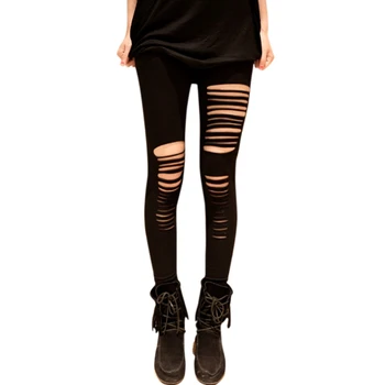 

Women Faux Leather / Stretch Leggings Skinny Spandex Ripped Holes Pencil Pants