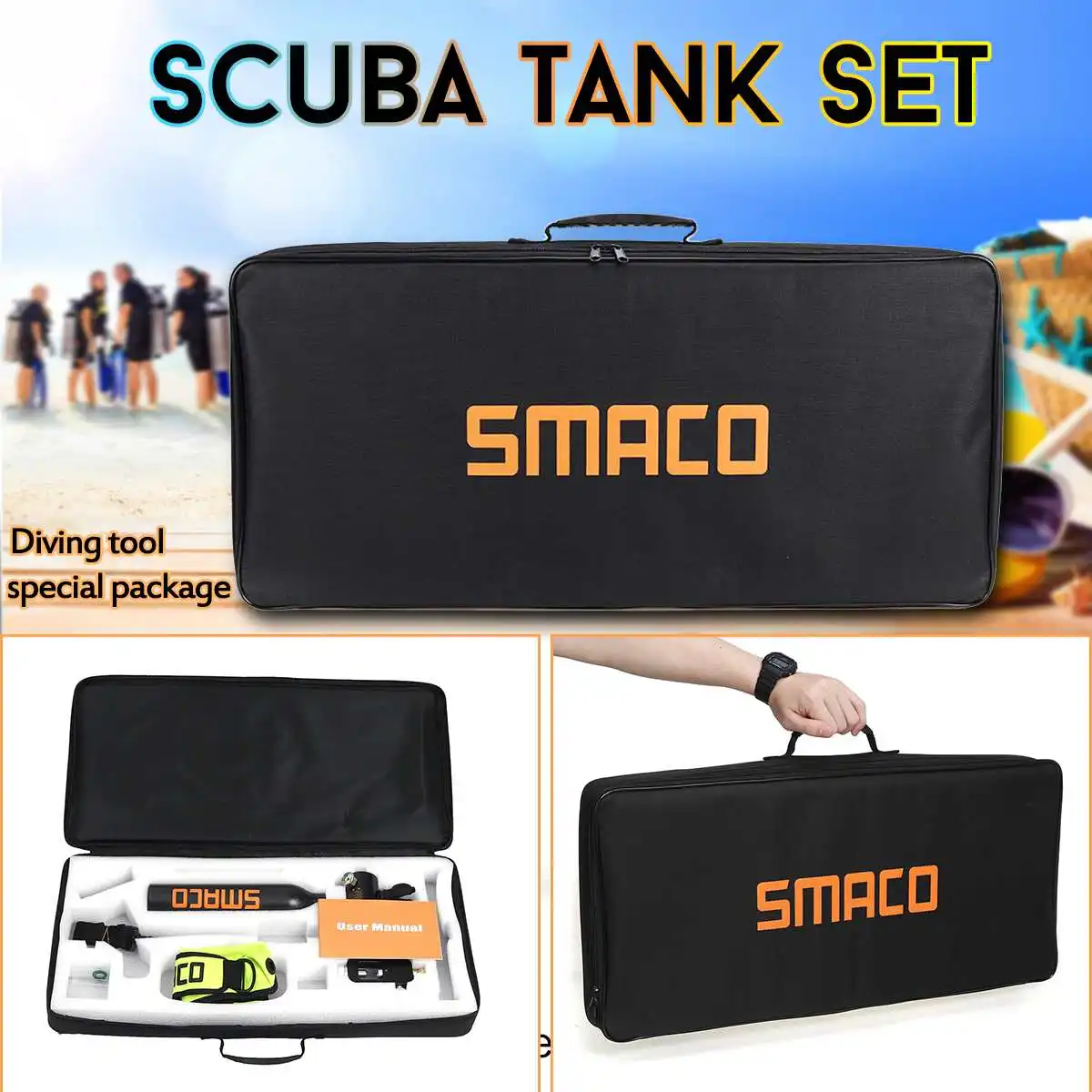 

0.5L Scuba Diving Cylinder Oxygen Tank Snorkel Respirator Adapter Diving Equipment Snorkeling Underwater Breathing with Bag