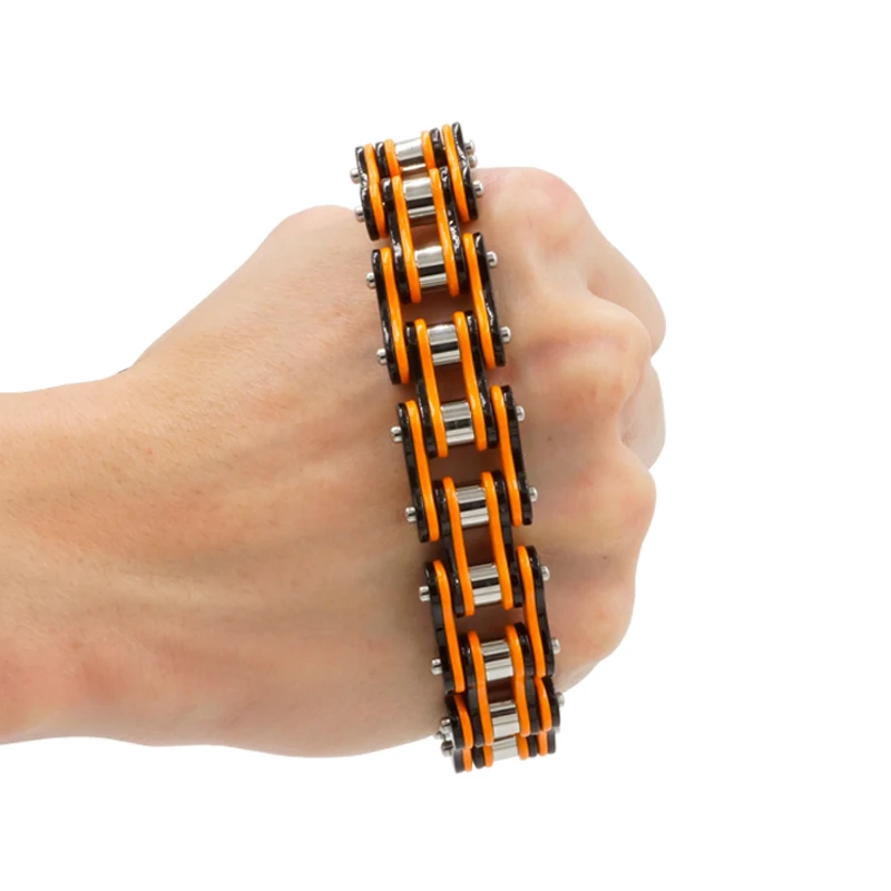 Punk Orange Bicycle Bike Bracelets & Bangles Motorcycle Chain Men's Black Bracelet Men Stainless Steel Biker Men Jewelry
