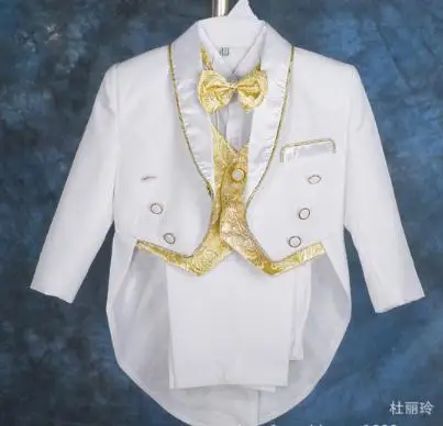

2018 Formal baby boy Wedding Suit / Boys' Tuxedo / Boy Blazers 5pcs/set (Jacket + Pants + vest + bow + Shirt) 4 sets wholesale