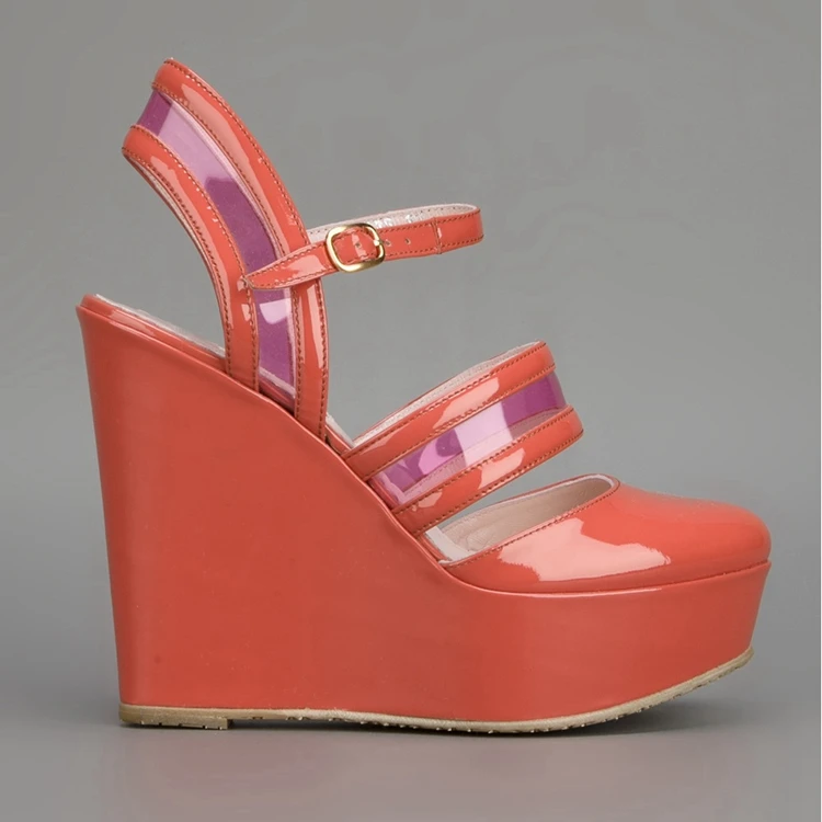 Orange Round Closed Toe Women Sandals High Heel Ankle Straps Ladies Shoes 2016 Sandals For Women