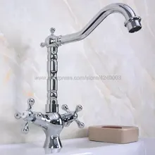 Polished Chrome Double Handles Vintage Style Brass Mixer Tap Bathroom Kitchen Basin Sink Faucet Knf922 high quality chrome brass widespread bathroom basin mixer faucet double handles wall mount