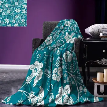 

Flowers Throw Blanket Floral Romantic Modern Design with Beams Blossoms Leaves Flowers Image Warm Microfiber