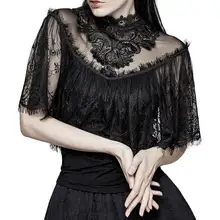 Готические кружевные футболки, женские вязаные футболки, топы, футболки, черные болеро, шаль с цветами, кружевная женская футболка, camisetas mujer