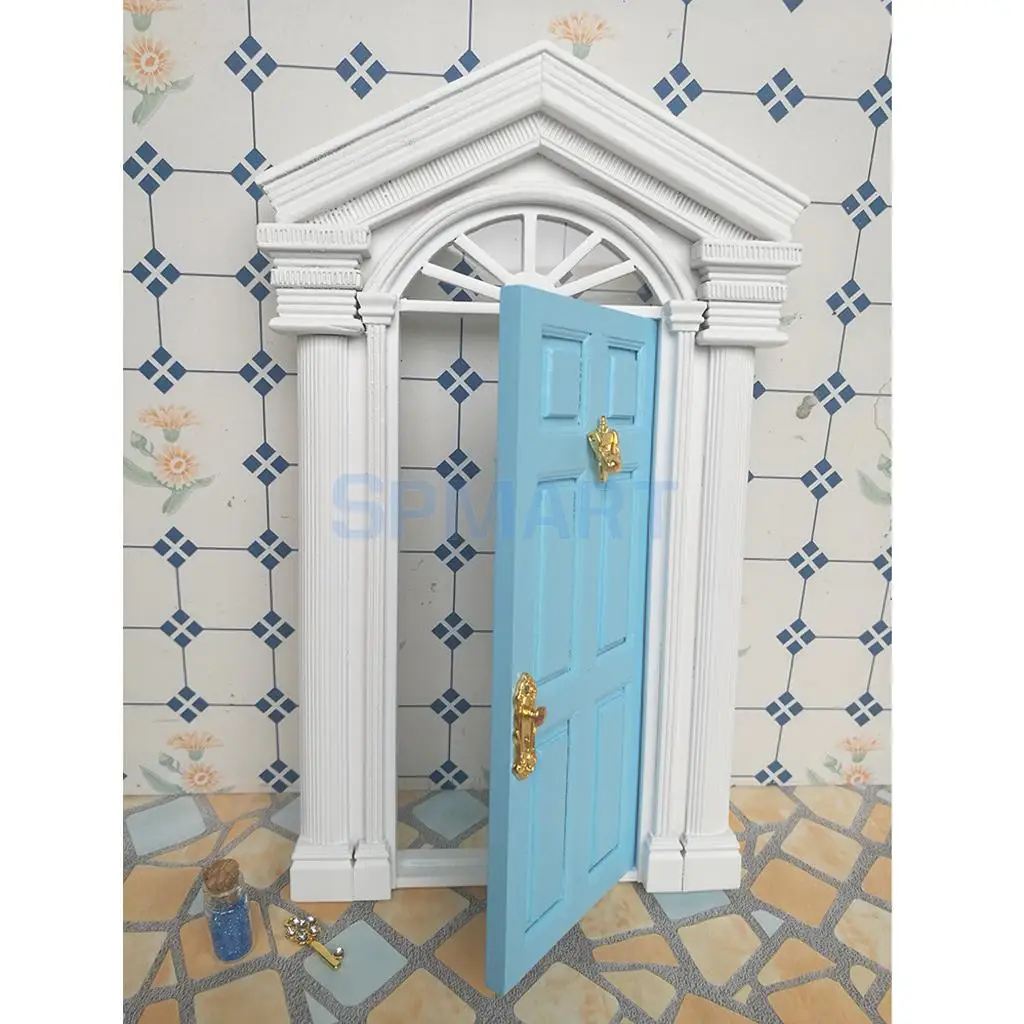 1:12 Scale Dollhouse Miniature Wooden Steepletop Door European-style Villa Gate Door Dolls House Accessories