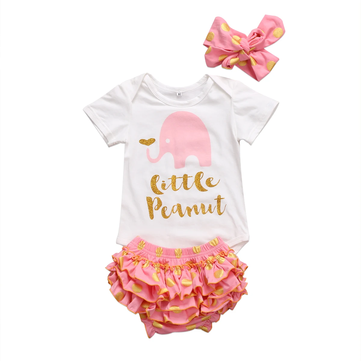 Fashion 3Pcs Sweet Baby Girls Clothes Set 2017 New Bodysuit Cute Print Ruffle Top Dot Shorts Skirts Outfits Clothes 0-2T