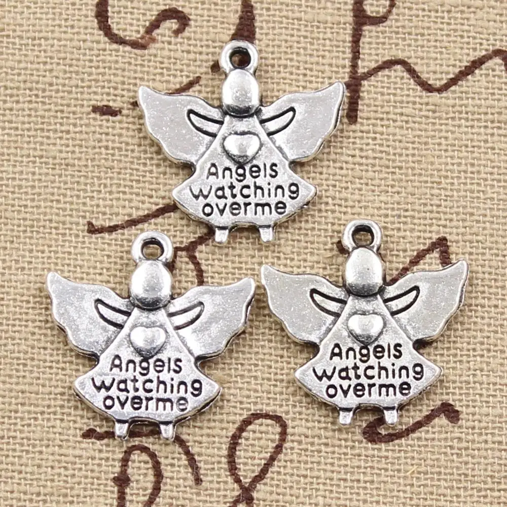 

6pcs Charms guardian angel watching over me 20x19mm Antique pendant fit,Vintage Tibetan Silver Bronze,DIY bracelet necklace