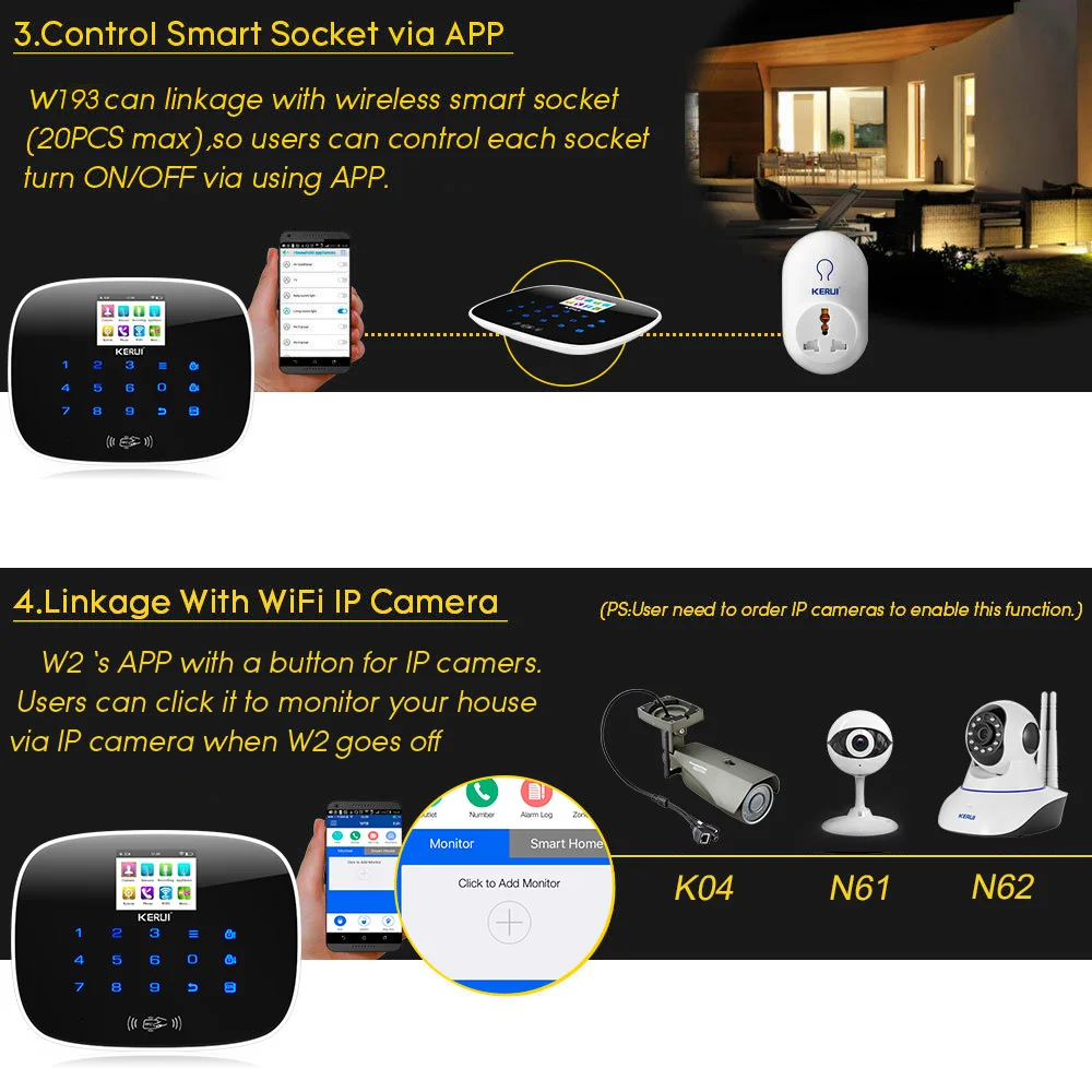 KERUI nuevo W193 inalámbrico 3G WIFI PSTN GSM inteligente hogar sistema de alarma antirrobo de seguridad juegos APP Control remoto táctil pantalla de alarma