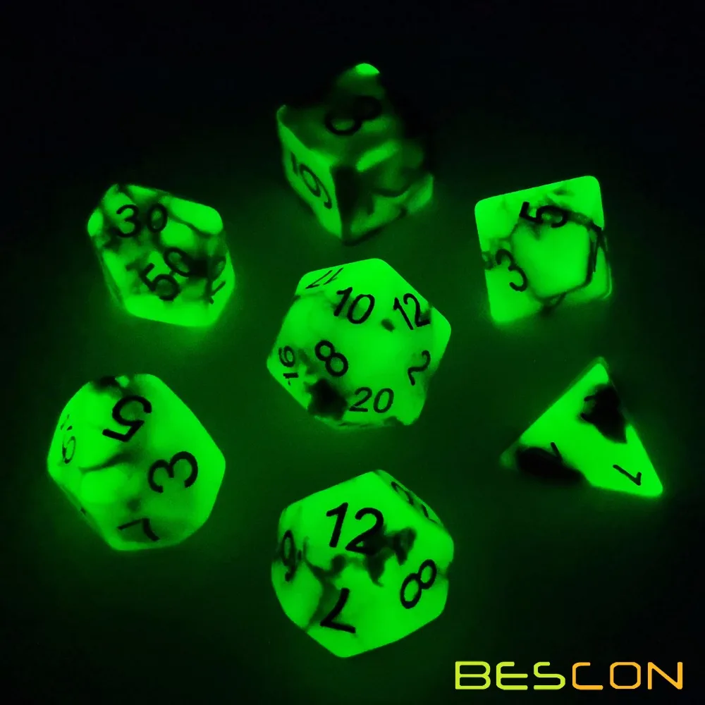 Bescon двухцветные Светящиеся в темноте полигедрические игральные кости набор