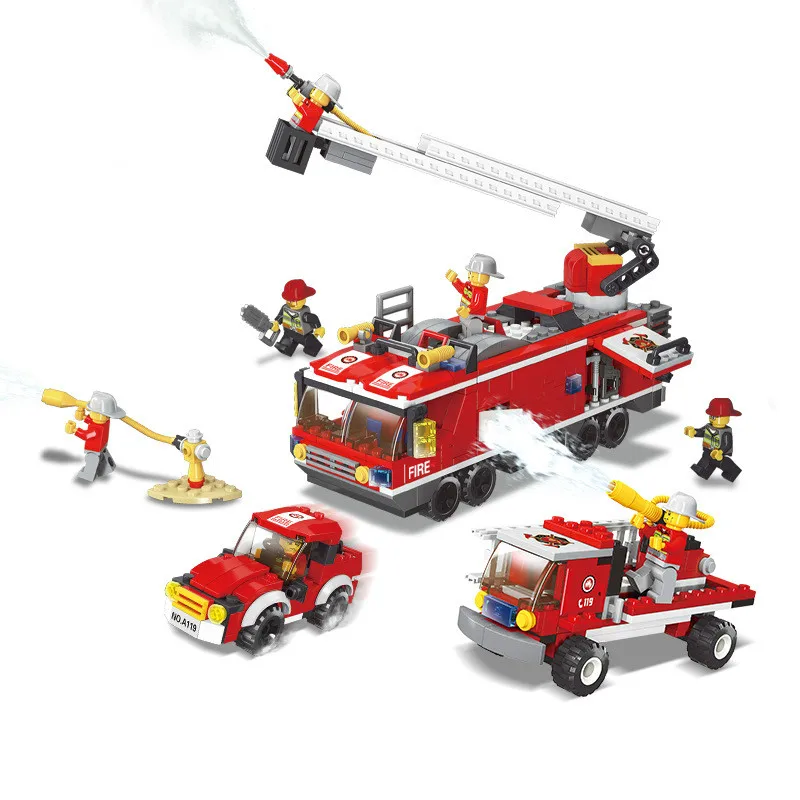 

Fire Rescue 3D Pickup Utility Vehicle Fire Truck Helicopter Speedboat Rescue Station DIY Building Blocks