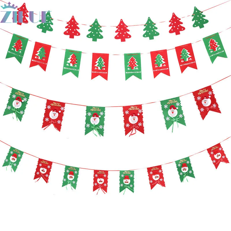 Zilue 1piece Merry Christmas Flags Pennant 3M Long Hanging Flags Home