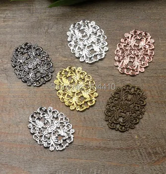 

24*32mm Vintage Filigree Flower Charms Bu Yao Hair Clasps Connectors Wraps Links Blank DIY Findings Multi-color Plated Brass