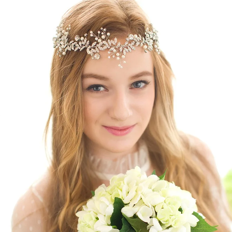 Jonnafe Fashion Silver Silver Rhinestone Pearl Bridal Headband Handmade Wedding Hair Accessories Accessories զարդեր
