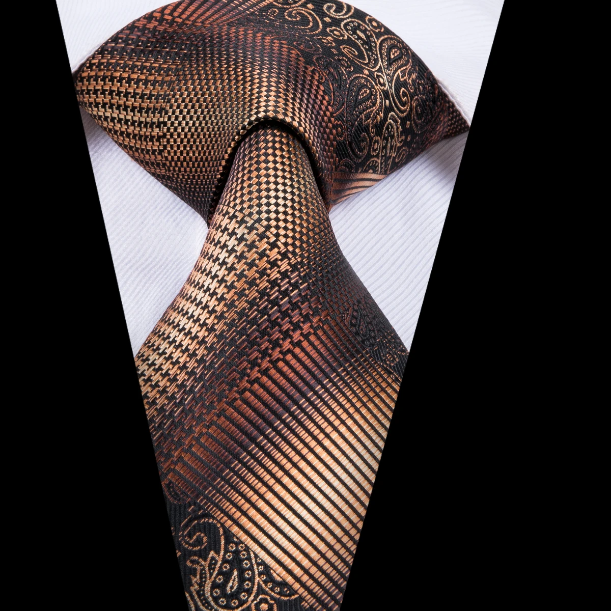 Hi-Tie дизайнерский шелковый галстук роскошный коричневый полосатый клетчатый галстук для мужчин свадебный бизнес галстук и карманный квадратный набор SN-3077
