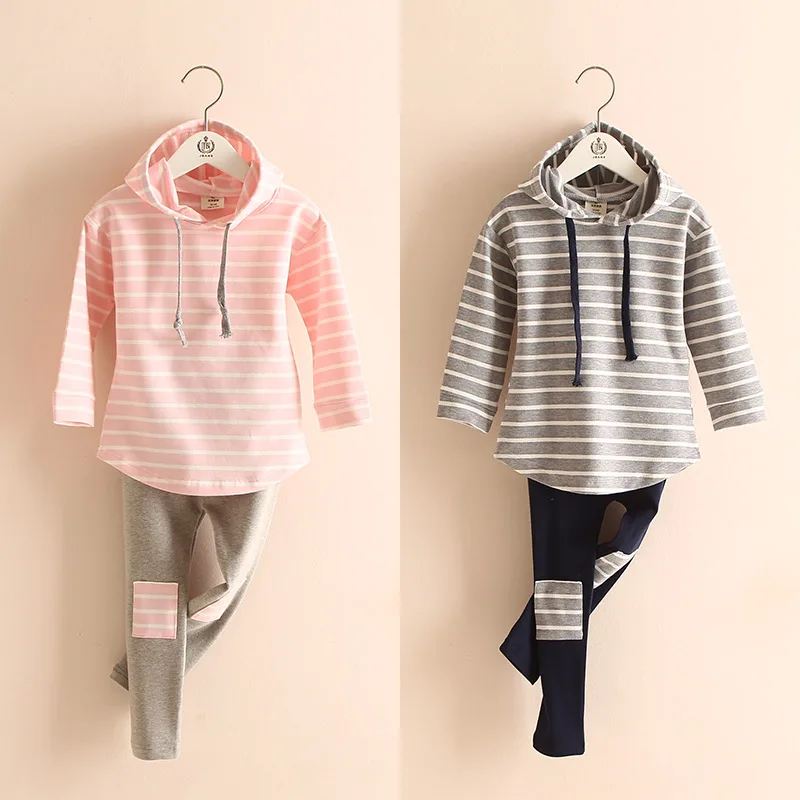 

2-8 Years Spring Striped Baby Kids Girl Long Sleeve Cotton Hoodies Tops+Pants 2Pcs Outfits 2018 Baby Girls Clothing Sets Autumn