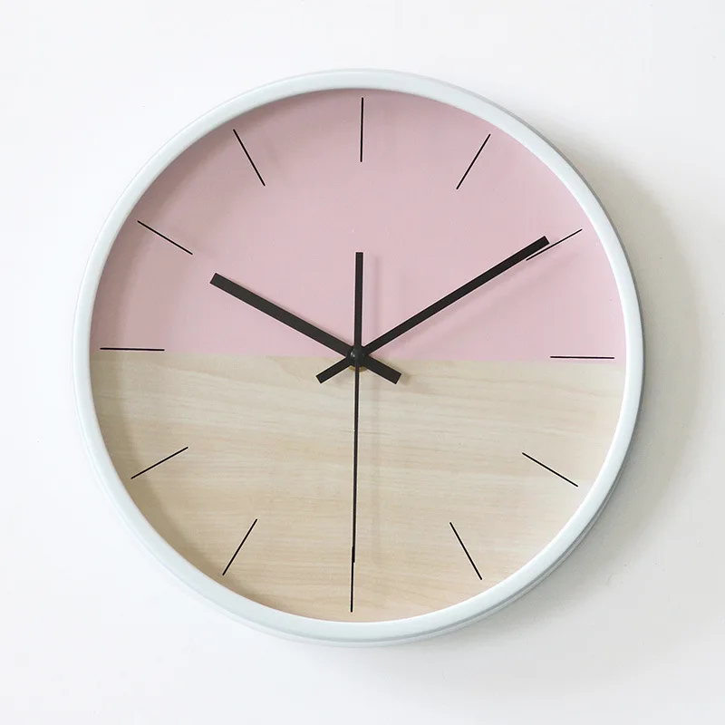 12-дюймовый Творческий простые часы розовые круглые настенные часы современный дизайн Кухня Спальня исследование немой декоративные кварцевые часы