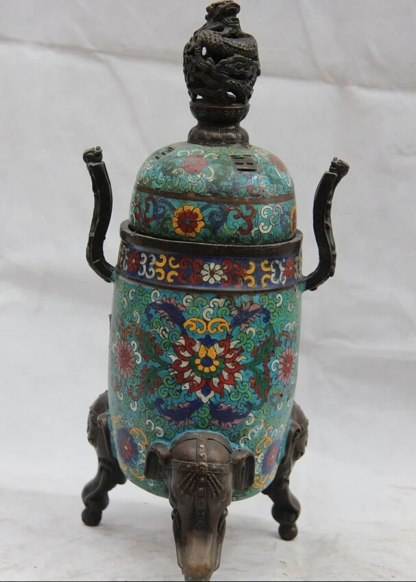 

Elegant old S1215 China Bronze Copper Cloisonne Enamel Dragon Elephant Head Incense Burner Censer statue (A0322) A0403