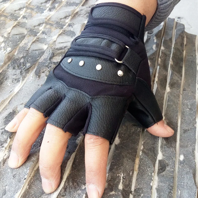 LongKeeper черные кожаные перчатки полу пальцев Тактические Прихватки для мангала рабочие перчатки без пальцев из варежки Для мужчин из