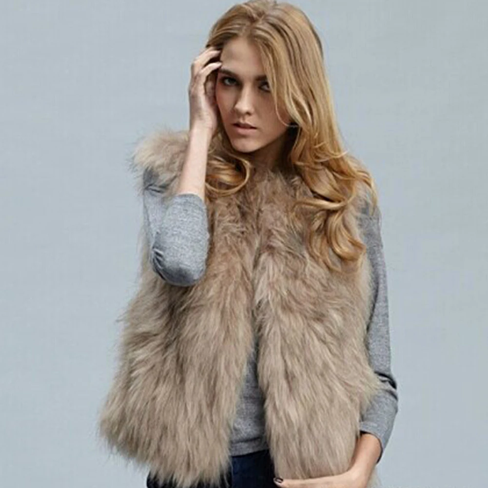 Женская мода искусственный Лисий мех короткий зимний женский жилет пальто