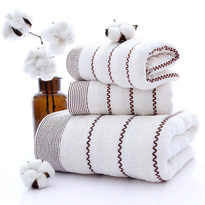 Billige Handtücher Set Gestreifte Weiche 100% Baumwolle Bad Starke Dusche Bad Home Spa Gesicht Handtuch für Erwachsene Toalla Serviette 3 teile satz handtuch