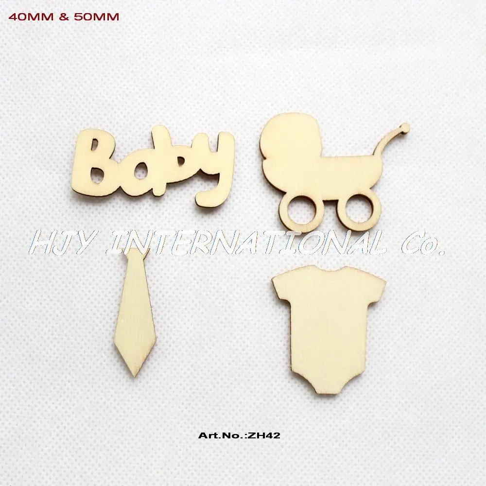 

(20pcs each) 40mm &50mm Blank Unfinished Wooden Baby Shower Little Man Tie Body Suit Baby Car Favor-ZH42