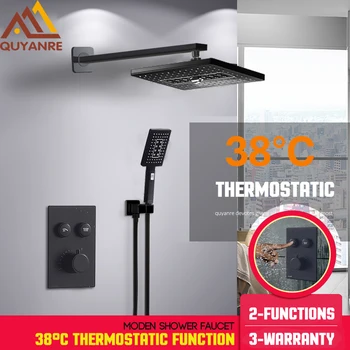 

Quyanre Matte Black 2-way Thermostatic Shower Faucets Set Functional Shower 2-way Buttons Control Thermostatic Bath Shower Mixer