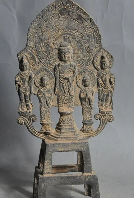 

old china buddhism bronze sakyamuni Shakyamuni Kwan-Yin GuanYin 5 buddha statue