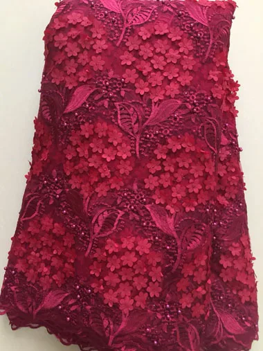 Новая африканская кружевная ткань с бисером высокого качества 3D цветок французский чистая Свадьба Нигерия вышитые вечерние платья ELL3337 пурпурный