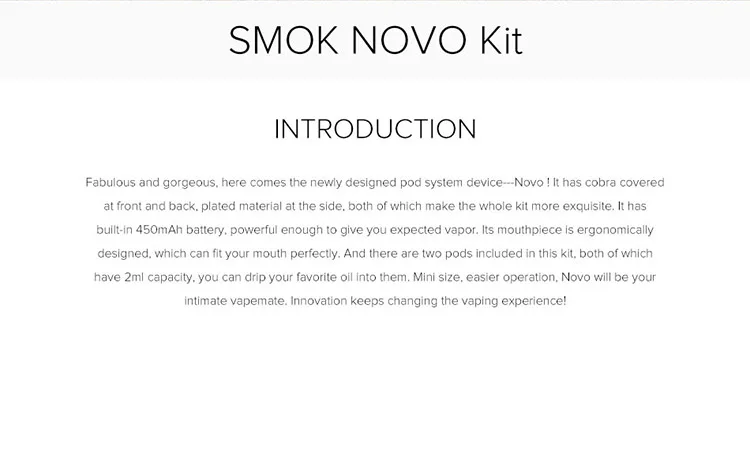 SMOK Novo комплект Cobra Covered Pod Vape Pen kit 450 мАч встроенный аккумулятор 2 мл емкость Pod E cigaretteVS SMOK Novo 2 комплект