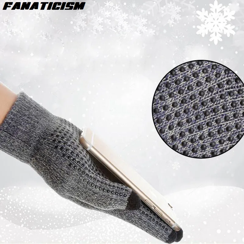 Fanaticism Free Size Unisex Non-slip Touch Screen Gloves Texting Mobile Phone Tablet PC Stretch Winter Knit Mittens Gloves