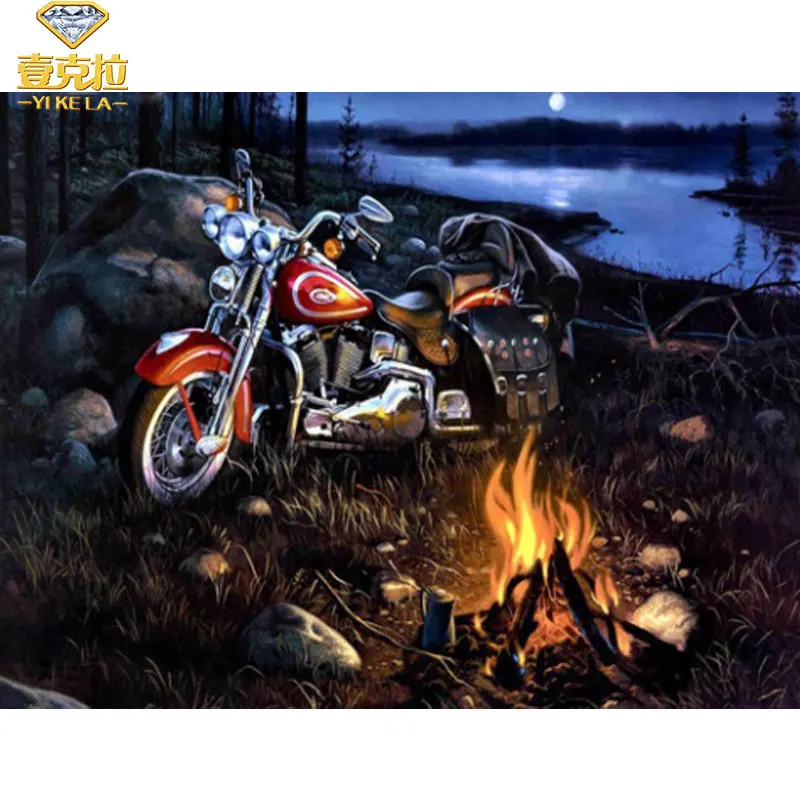 

Daimond Painting Motorcycle Bonfire Painting Cross Stitch Home Decor Full Square Drill Rhinestones Mosaic Diamond Embroidery