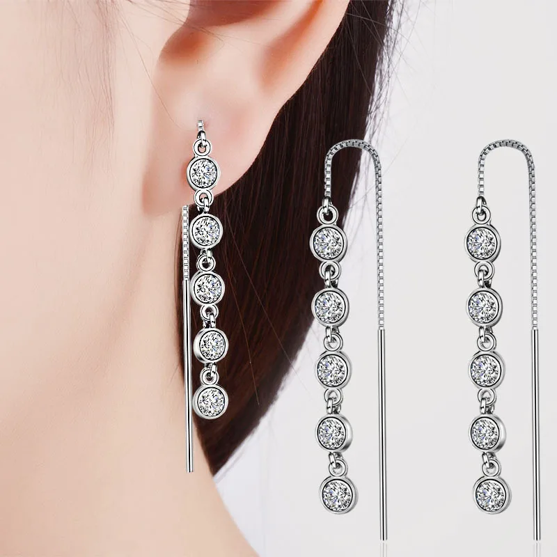 

Utimtree Fashion Simple Long Earrings for Wedding Sterling Silver 925 Jewelry Women Cubic Zircon Box Chain Tassel Drop Earring