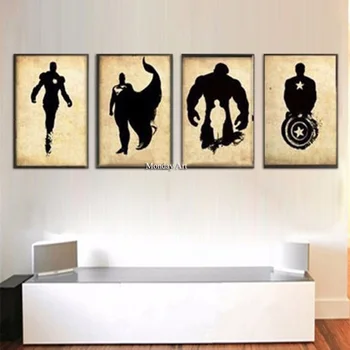 

4 Panel Hand-painted Oil Painting On Canvas handmade Retro Movie Star Batman Hulk Captain America Marvel Comics Heroes paintings