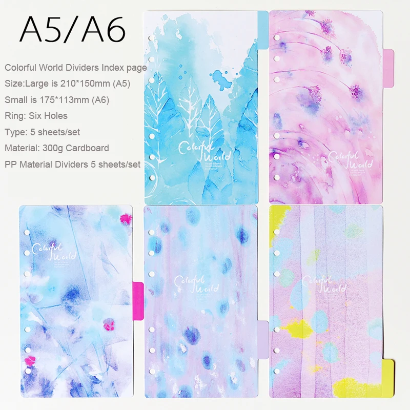 

Colorful World Dividers Index page Notebook Planner Accessories Bookmark Plate 5 sheets/Set for Dokibook Cute Gift Stationery