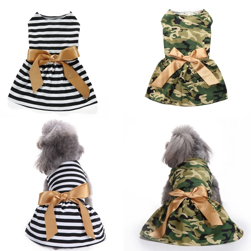 Весенне-летнее платье для собак Одежда для домашних животных Полосатое платье с бантом для девочек платье-пачка с котом рубашка для щенка