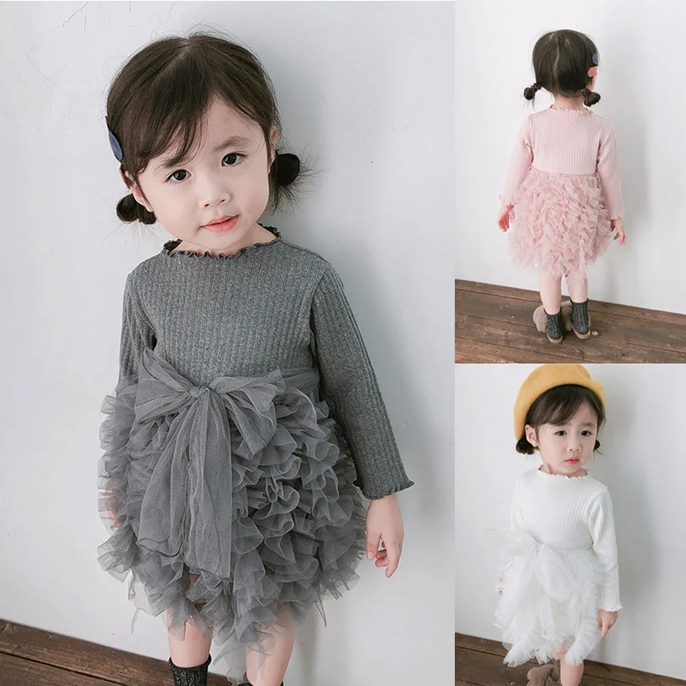 

Telotuny baby girls dress Cotton Long Sleeve Deer Ruffles Knit Bow Tulle Princess Tutu Ball Gown Tops Outfit for girls now 15