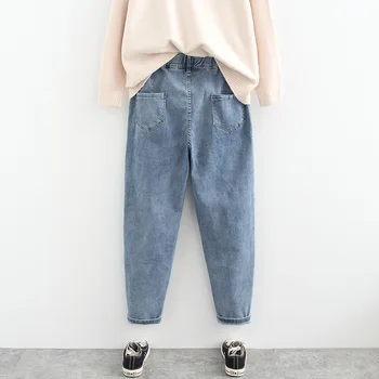 

Asymmetrical Button Fly Jeans Women Trousers Casual Regular Slim Denim Pencil Pants Plus Size Jeans Black Blue LP455