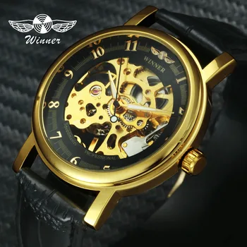 

WINNER Royal Fashion Women Watches Skeleton Luminous Hands Dial Leather Strap Top Brand Luxury Ladies Auto Mechanical Wristwatch
