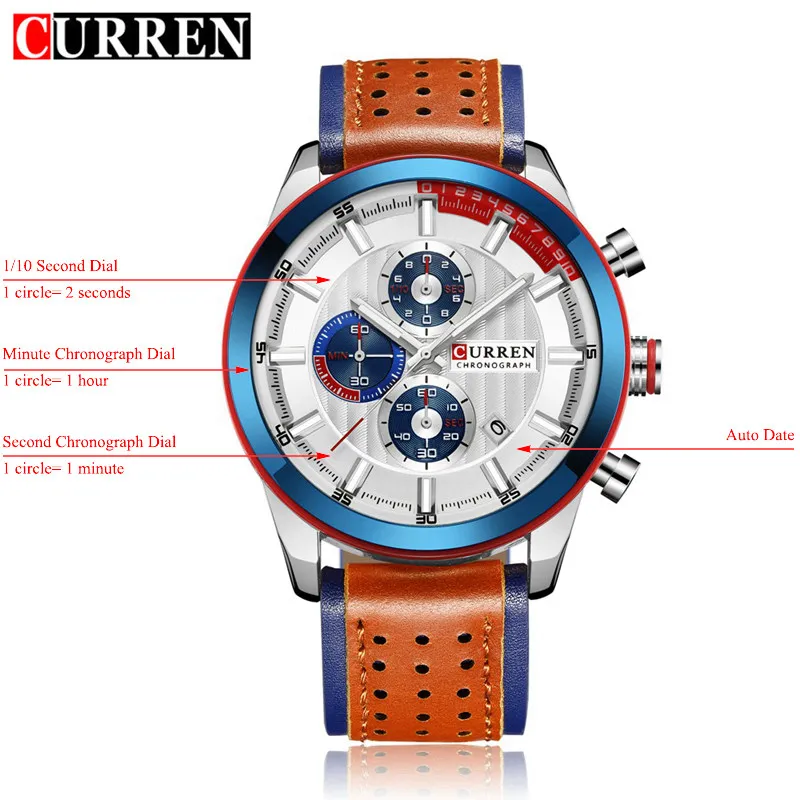 Curren Мужские часы Топ бренд класса люкс кожа кварцевые военные часы наручные Хронограф Мужские спортивные часы Дата наручные часы 8292 - Цвет: white