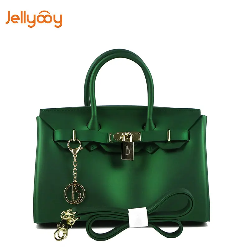 

Jellyooy Beachkins Women's Padlock Flap Cover Handbags Matte Jelly Bags 27CM Candy Color Bag PVC Waterproof Beach Handbag