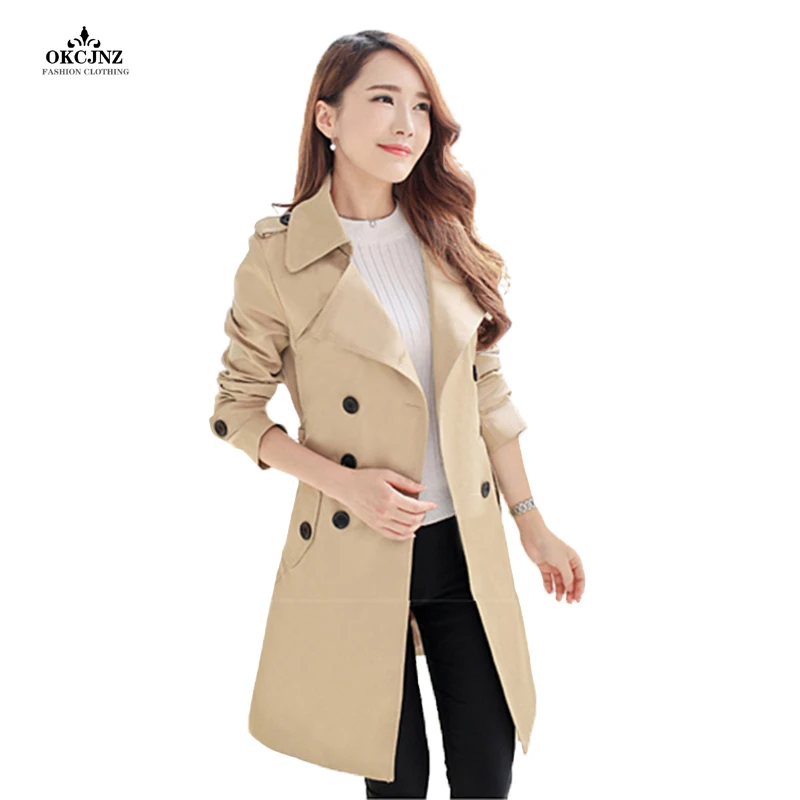 

2019 New Hot Plus Size Leisure Trench Coat Women Slim Long Sleeve Double Breasted Wndbreaker Big Yard 5XL Trench Coats OK12W